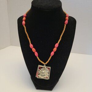 Leather Messenger Necklace - "He Loves Me He Loves Me Not" -  18"